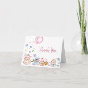 Tea Party Pink Floral Birthday Letterpress Thank You Card
