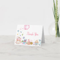 Tea Party Pink Floral Birthday Thank You Card