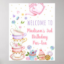 Tea Party Pink Floral Birthday Welcome  Poster