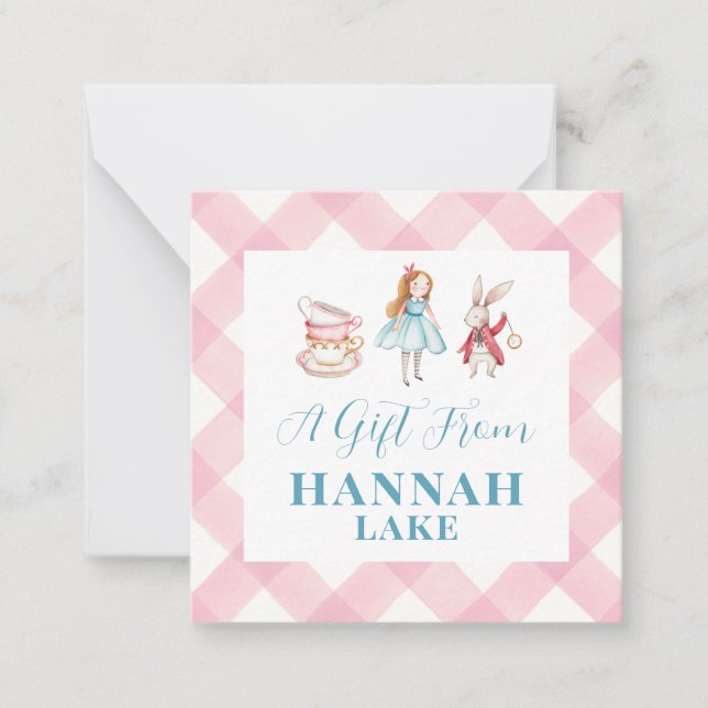 Tea Party Pink Gingham Girls Gift Note Card (Front)