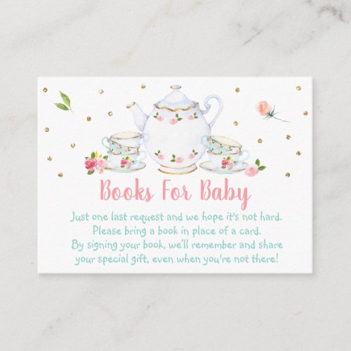Tea Party Pink Gold Baby Shower Book Request Enclosure Card