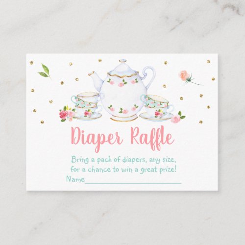 Tea Party Pink Gold Baby Shower Diaper Raffle Enclosure Card