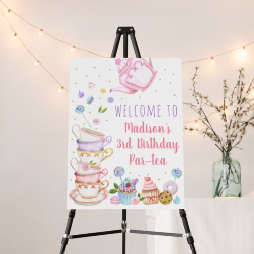 Tea Party Pink Gold Birthday Welcome Foam Board