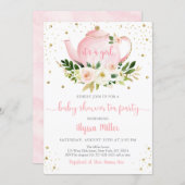 Tea Party Pink Gold Floral Baby Shower Invitation (Front/Back)