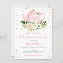 Tea Party Pink Gold Floral Baby Shower Invitation
