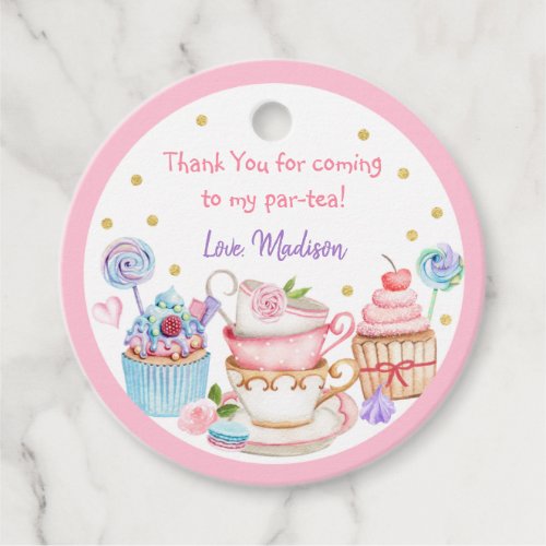Tea Party Pink Gold Floral Birthday Favor Tags