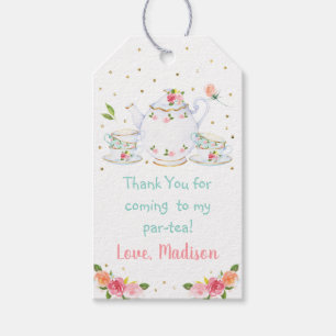 Tea Party Pink Gold Floral Birthday Gift Tags