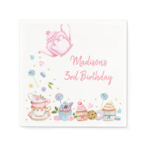 Tea Party Pink Gold Floral Birthday Napkins