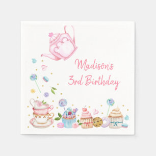 Tea Party Pink Gold Floral Birthday Napkins