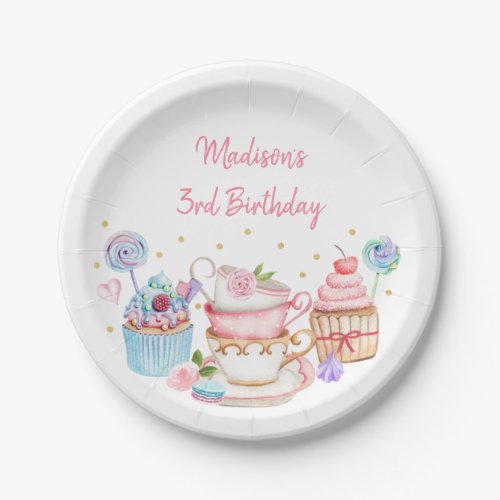 Tea Party Pink Gold Floral Birthday Paper Plates