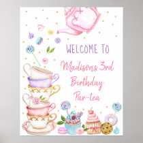 Tea Party Pink Gold Floral Birthday Welcome Poster