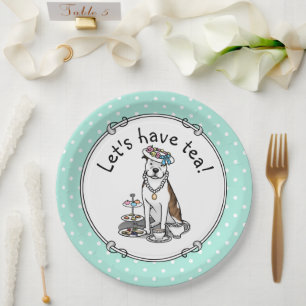 Tea Party Pit Bull (lt brindle white 3) dog cute Paper Plates