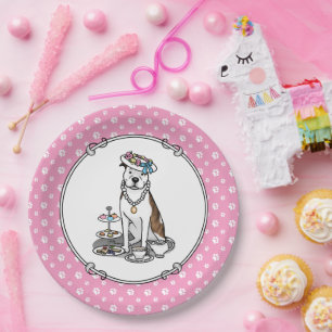 Tea Party Pit Bull (lt brindle white 3) dog cute Paper Plates