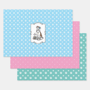 Tea Party Pit Bull (lt brindle white 3) dog cute Wrapping Paper Sheets