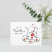 Tea Party, Post Card Invitations, Red Flowers (Standing Front)