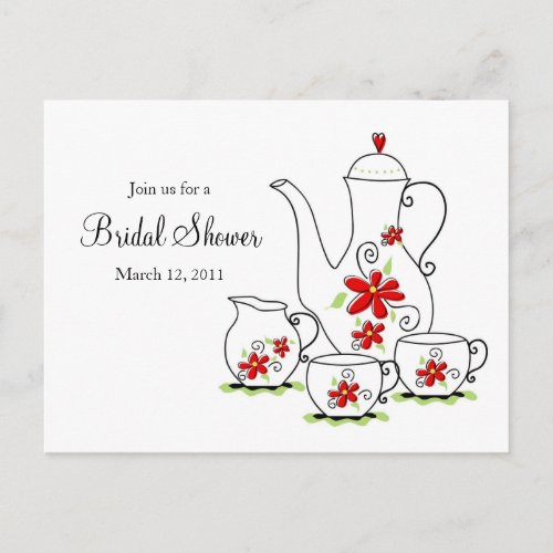 Tea Party Post Card Invitations Red Flowers