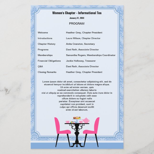 Tea Party Program Template (Front)