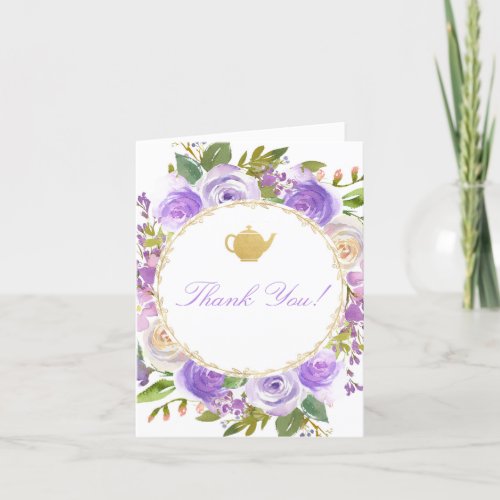 Tea party purple lavender lilac thank you card