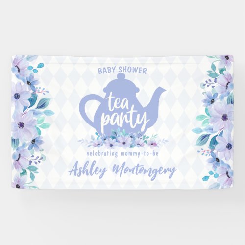 Tea Party Purple Watercolor Baby Shower Banner