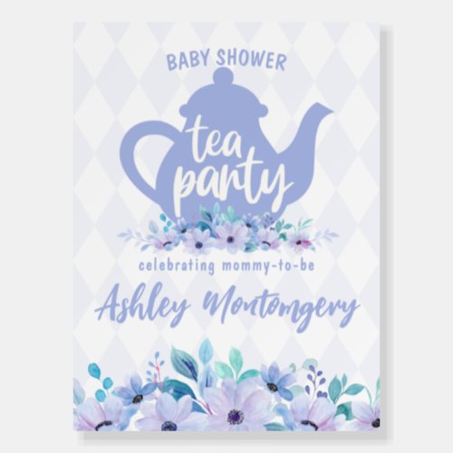 Tea Party Purple Watercolor Baby Shower Foam Board