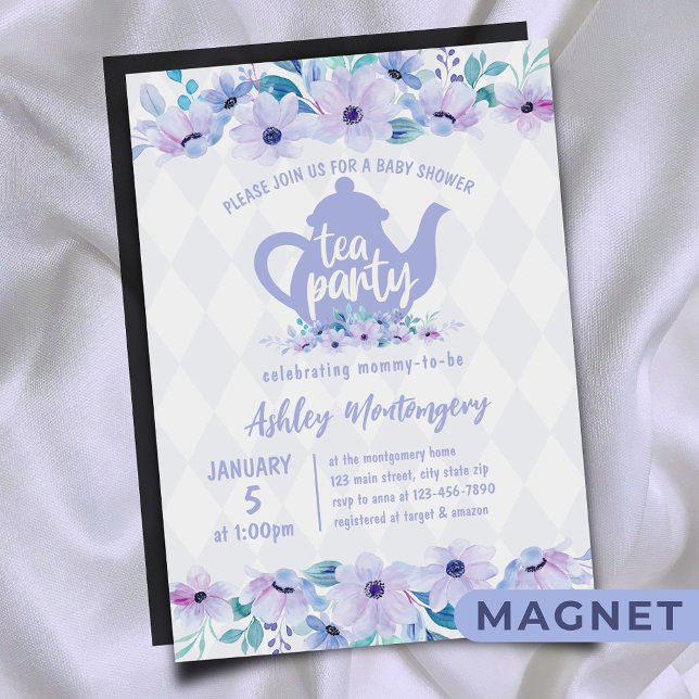Tea Party Purple Watercolor Baby Shower Magnetic Invitation (Creator Uploaded)