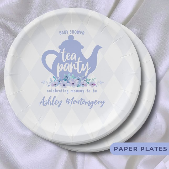 Tea Party Purple Watercolor Baby Shower Paper Plates (Creator Uploaded)