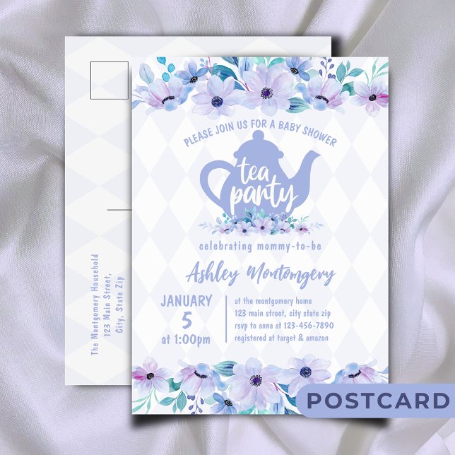 Tea Party Purple Watercolor Baby Shower Postcard (Creator Uploaded)