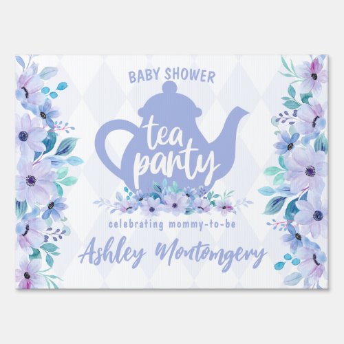 Tea Party Purple Watercolor Baby Shower Sign