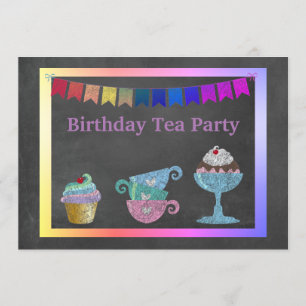 TEA PARTY RAINBOW BIRTHDAY PARTY INVITATION