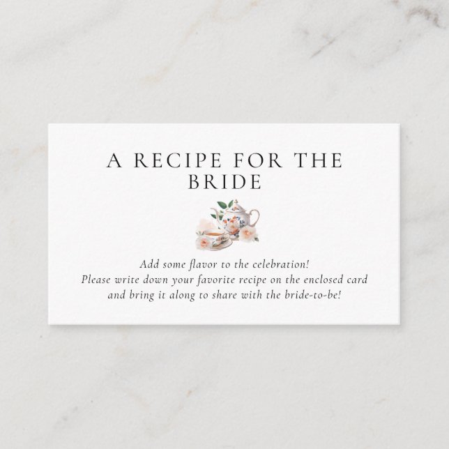 Tea Party Recipe Request Bridal Shower  Enclosure Card (Front)