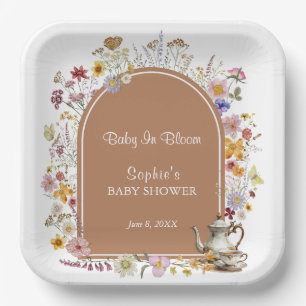 Tea Party Rustic Baby In Bloom Baby Shower Paper Plates