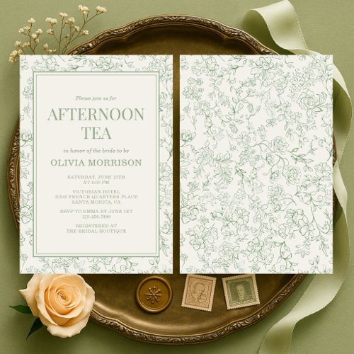 Tea Party Sage Green Floral Bridal Shower Invitation