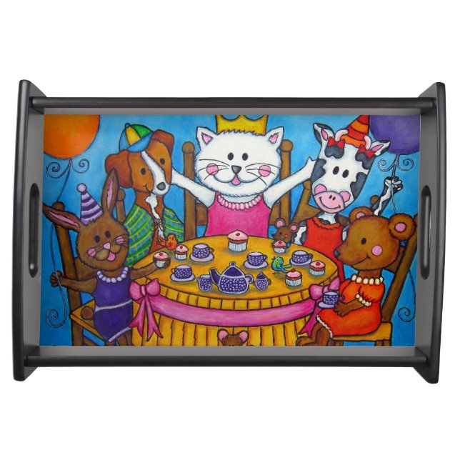 Tea Party Small Serving Tray, Black Serving Tray (Front)
