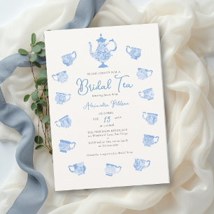 Tea Party Something Blue Chinoiserie Bridal Shower Invitation