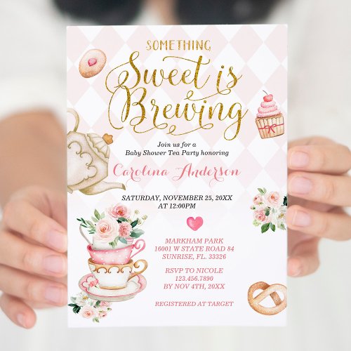  Tea Party Something Sweet is Brewing Baby Shower Invitation