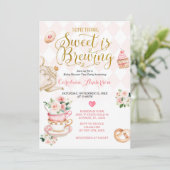  Tea Party Something Sweet is Brewing Baby Shower Invitation (Standing Front)