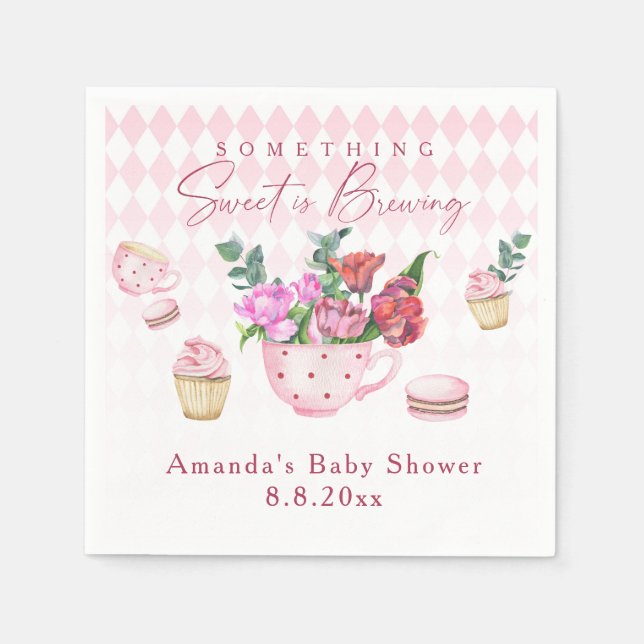 Tea Party Something Sweet is Brewing Baby shower Napkins (Front)