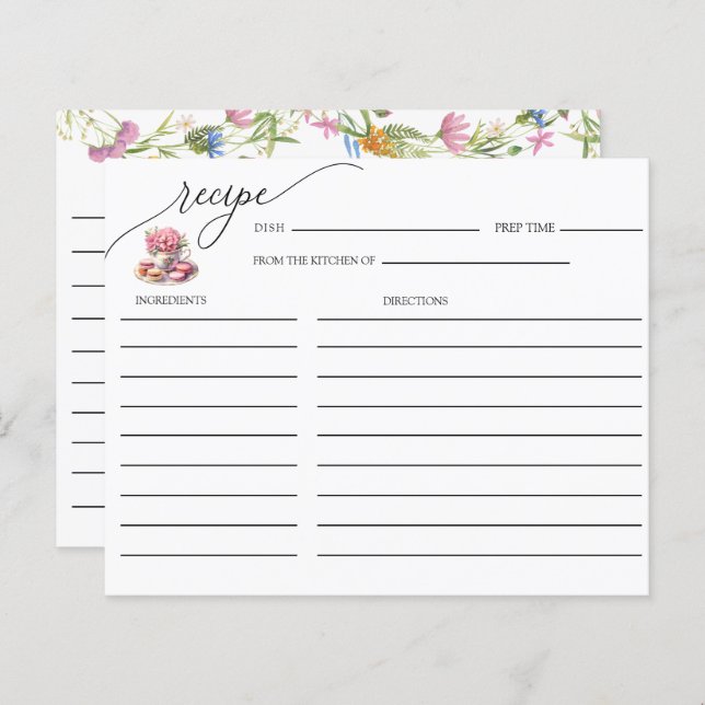 Tea Party | Tea Bridal Shower | Recipe cards (Front/Back)