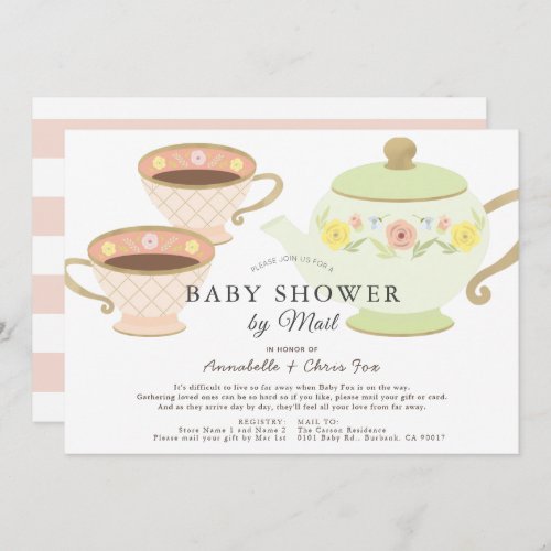 Tea Party Tea Pot  Cups Baby Shower by Mail Invitation