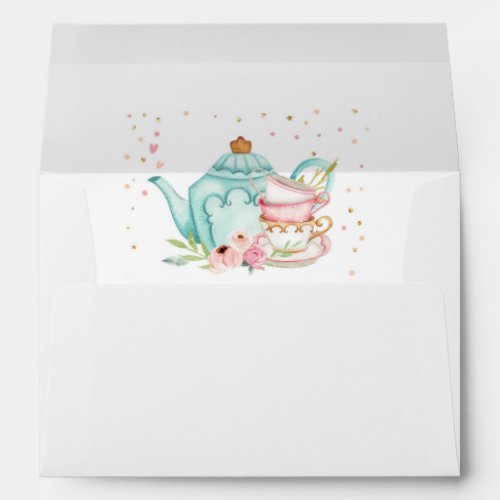 Tea Party Tea Pot Pink Gold Floral Par_tea Girl Envelope
