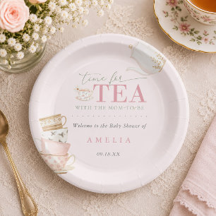 Tea Party Tea with The Mom-to-be Girl Baby Shower  Paper Plates