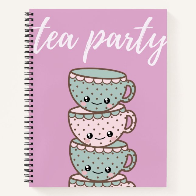 Tea Party Teacups Pink Notebook (Front)