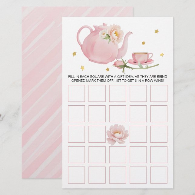 Tea Party Teapot Baby Shower Bingo Card (Front/Back)