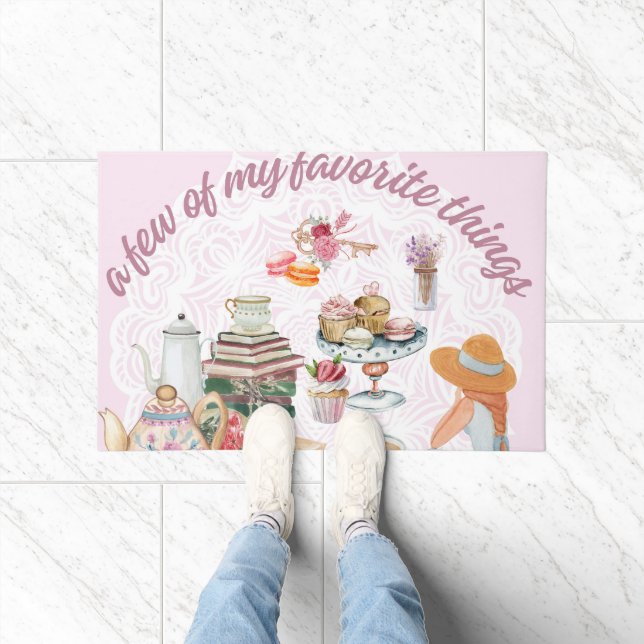 Tea Party Teapot Teacups Books Cupcakes  Doormat (Indoor)
