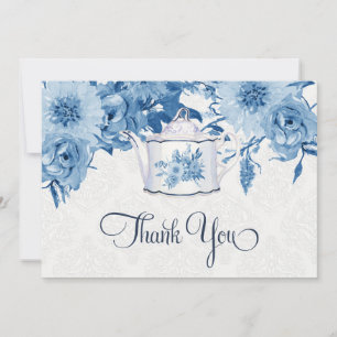 Tea Party Thank You Note Navy Blue n White Floral Card
