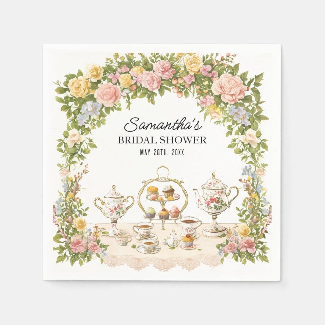 Tea Party Themed Floral Garden Bridal Shower  Napkins (Front)