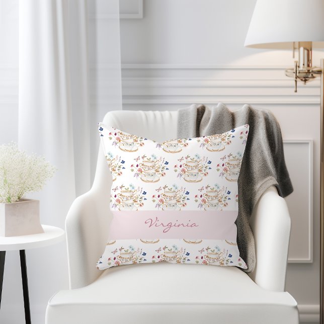 Tea Party Throw Pillow (Wildflower Floral Tea Party Throw Pillow by Painted Paperie
)