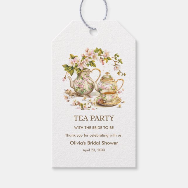 Tea Party Time for Tea Bridal Shower Thank You Gift Tags (Front)