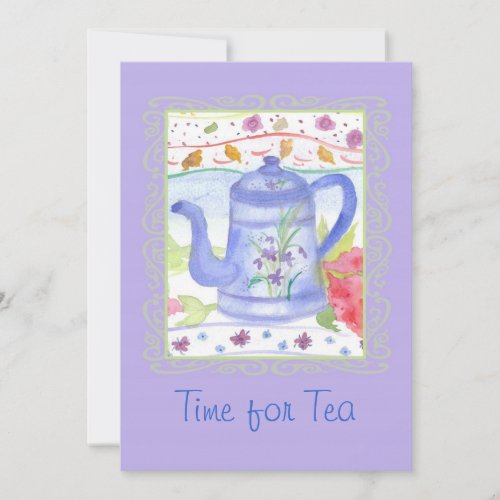 Tea Party Time Vintage Coffee Pot Watercolor Art Invitation