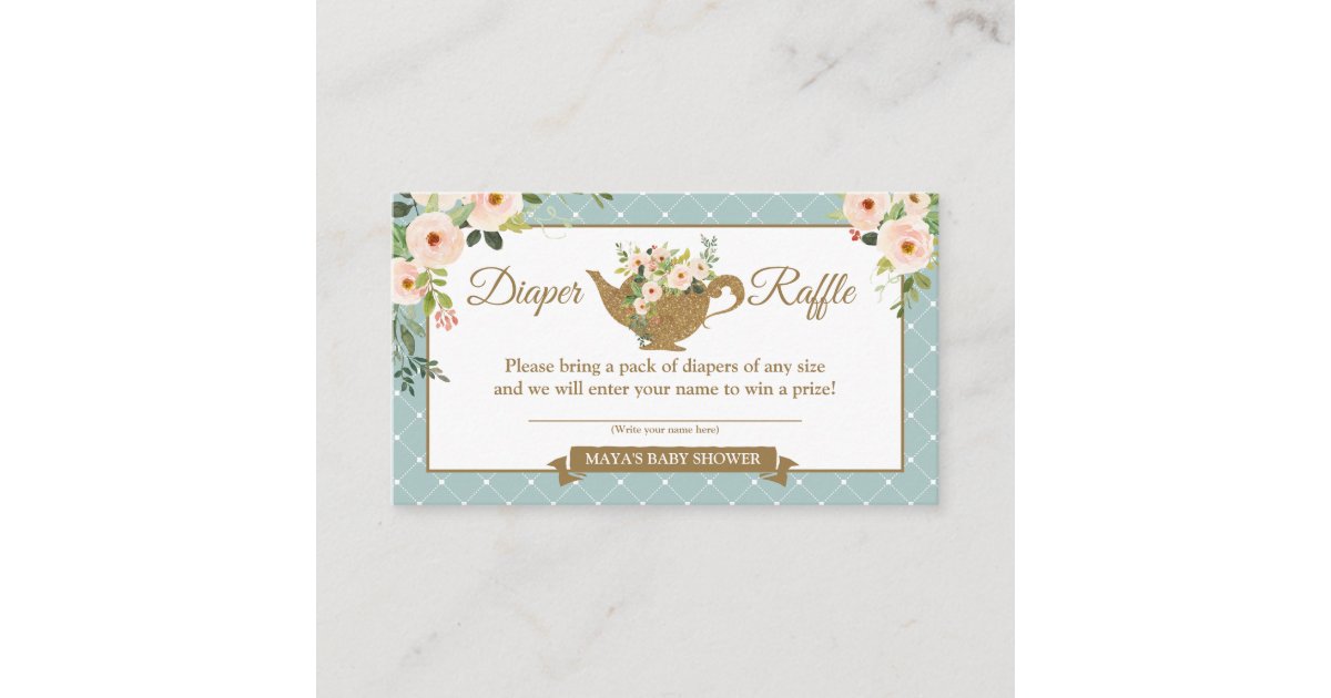 Turquoise Raffle Ticket Tea Party Turquoise Floral Diaper Raffle Ticket Enclosure Card | Zazzle